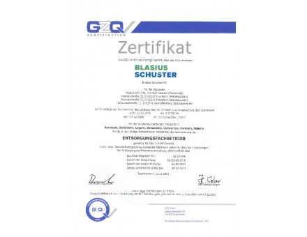 Zertifikat Entsorgungsfachbetrieb